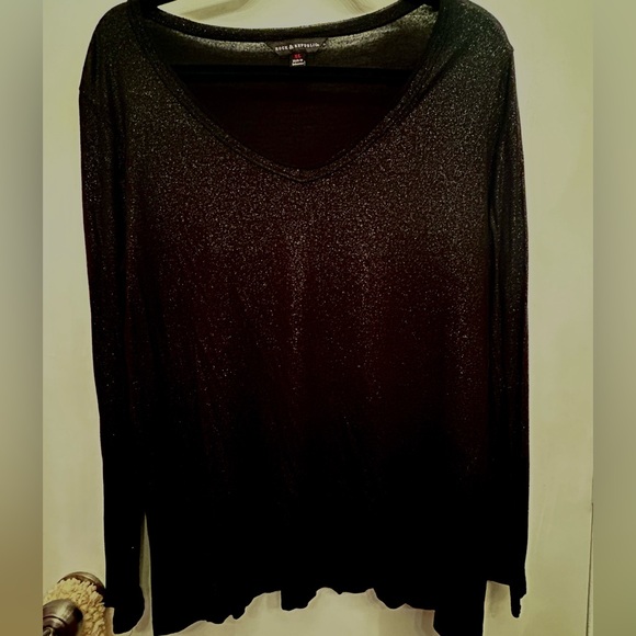 Rock & Republic Black Metallic Shimmer V Neck Tunic Top Soft Stretch XL - Picture 1 of 4